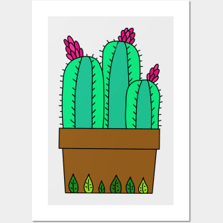 Cute Cactus Design #13: Flowering Cactuses In Leafy Pot Posters and Art